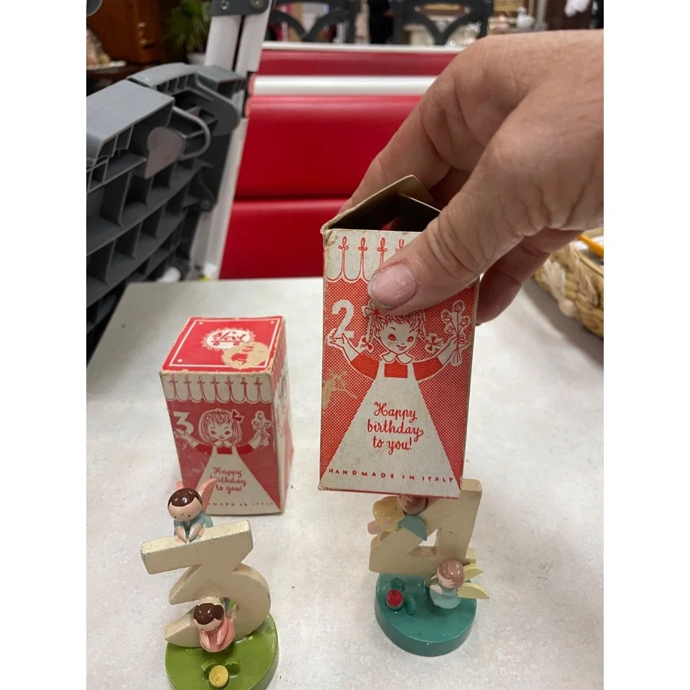 Sevi Lot Of  2 Wooden Birthday Cake Toppers 3